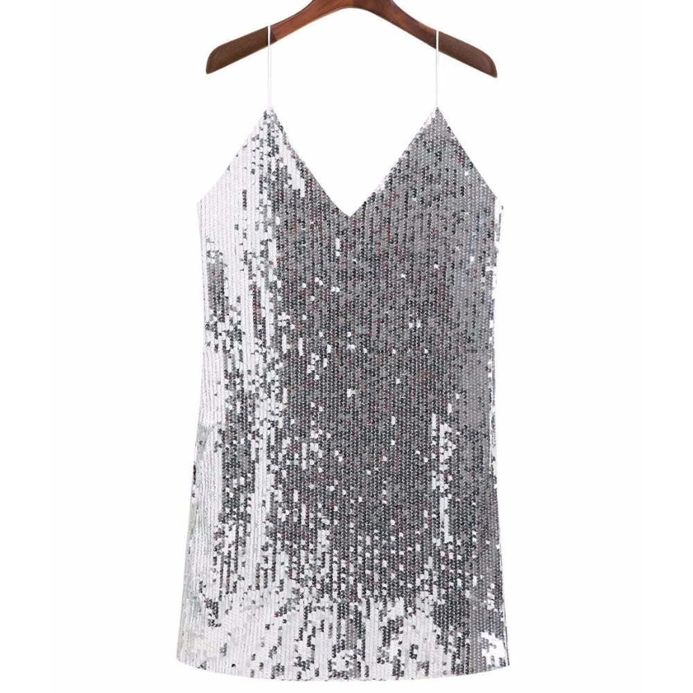 'Sassy Sequins' Silver Sequin Party Dress - Picture 6 of 7